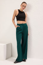 Trendyolmilla Açık Mavi Wide Leg/Geniş Paça Pilili Dokuma Kumaş Pantolon TWOSS21PL0189