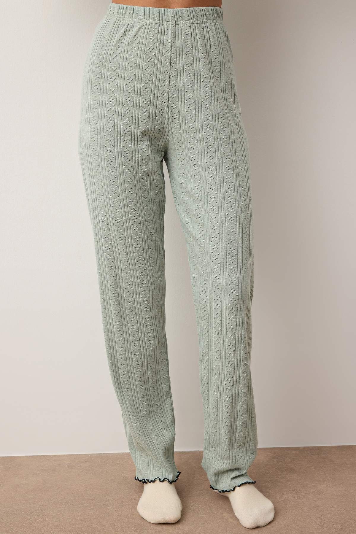 Trendyolmilla Yeşil Hırkalı Pointel/Fitilli Baby Overloklu Örme Pijama Takımı THMAW26PT00219