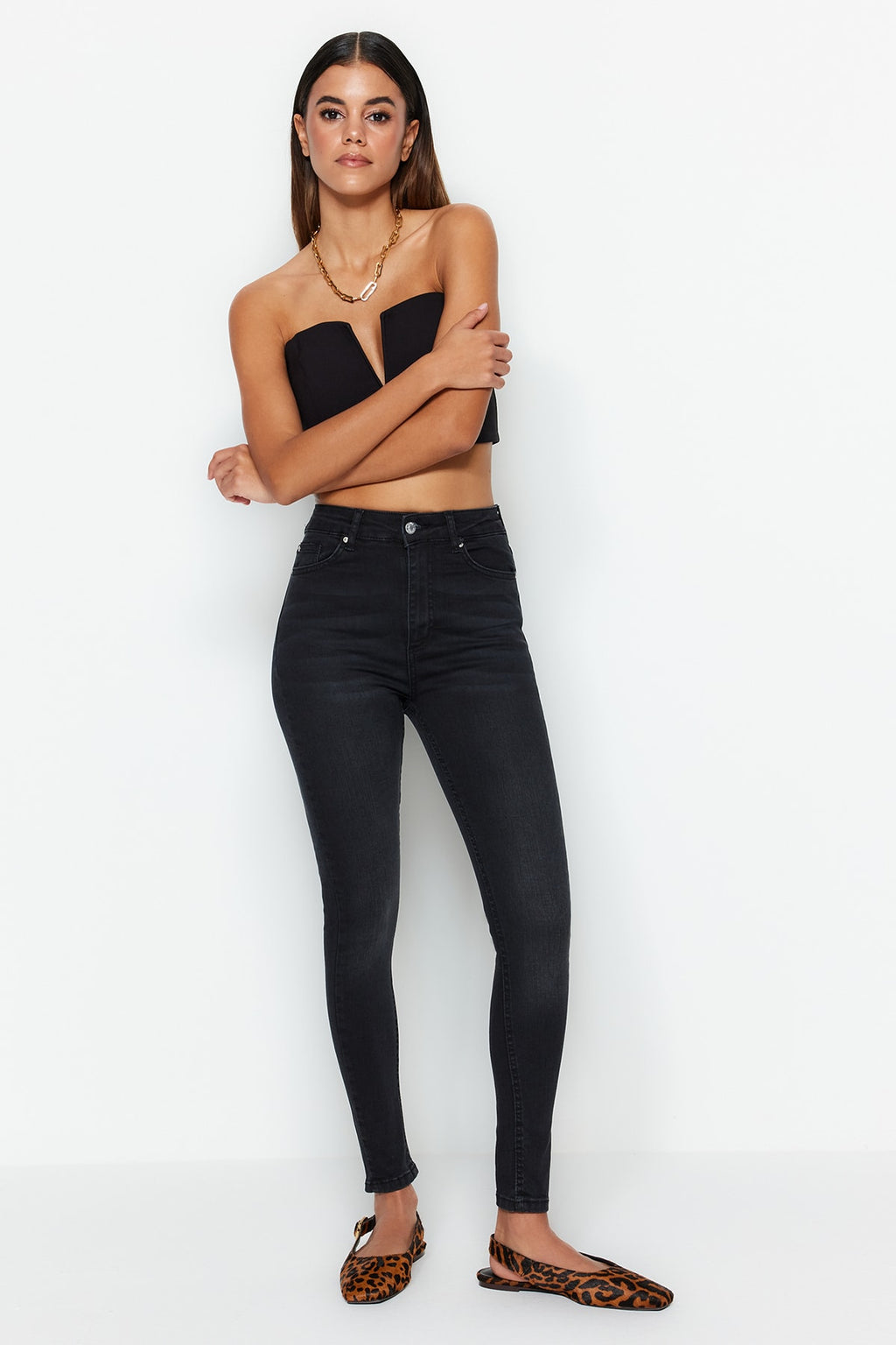 Trendyolmilla Gece Mavisi Vücudu Saran Yüksek Bel Ekstra Esnek Skinny Jeans TWOSS23JE00080