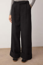 Trendyolmilla Siyah Wide Leg/Geniş Paça Yüksek Bel Dokuma  Pantolon TWOAW23PL00302