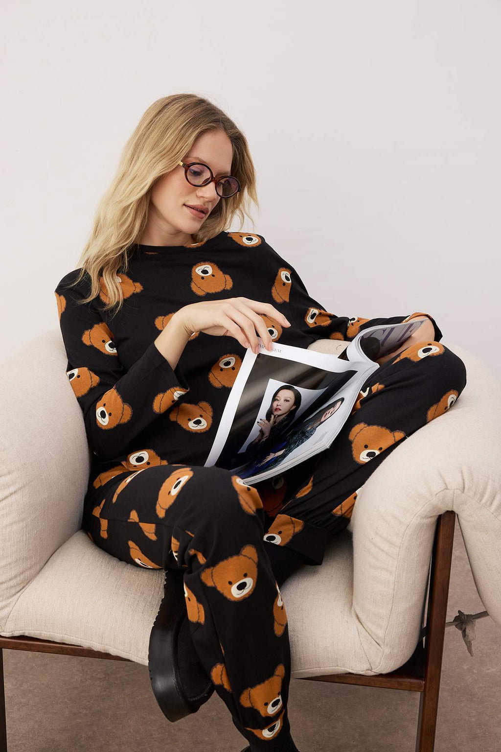 Trendyolmilla Haki %100 Pamuklu Ayıcıklı Desenli Örme Pijama Takımı THMAW23PT00514