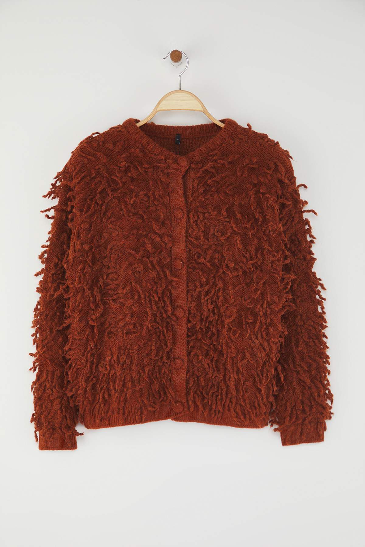 Trendyolmilla Taba Yumuşak Dokulu Püsküllü Mont Triko Hırka TWOAW25HI00190