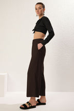 Trendyolmilla Vizon Modal Cep Detaylı Wide Leg/Geniş Paça Pileli Dokuma Pantolon TWOSS25PL00081 Palazzo