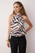 Trendyolmilla Siyah-Beyaz Animal Zebra Desenli Saten Degaje Party Bluz TPRAW26BZ00003