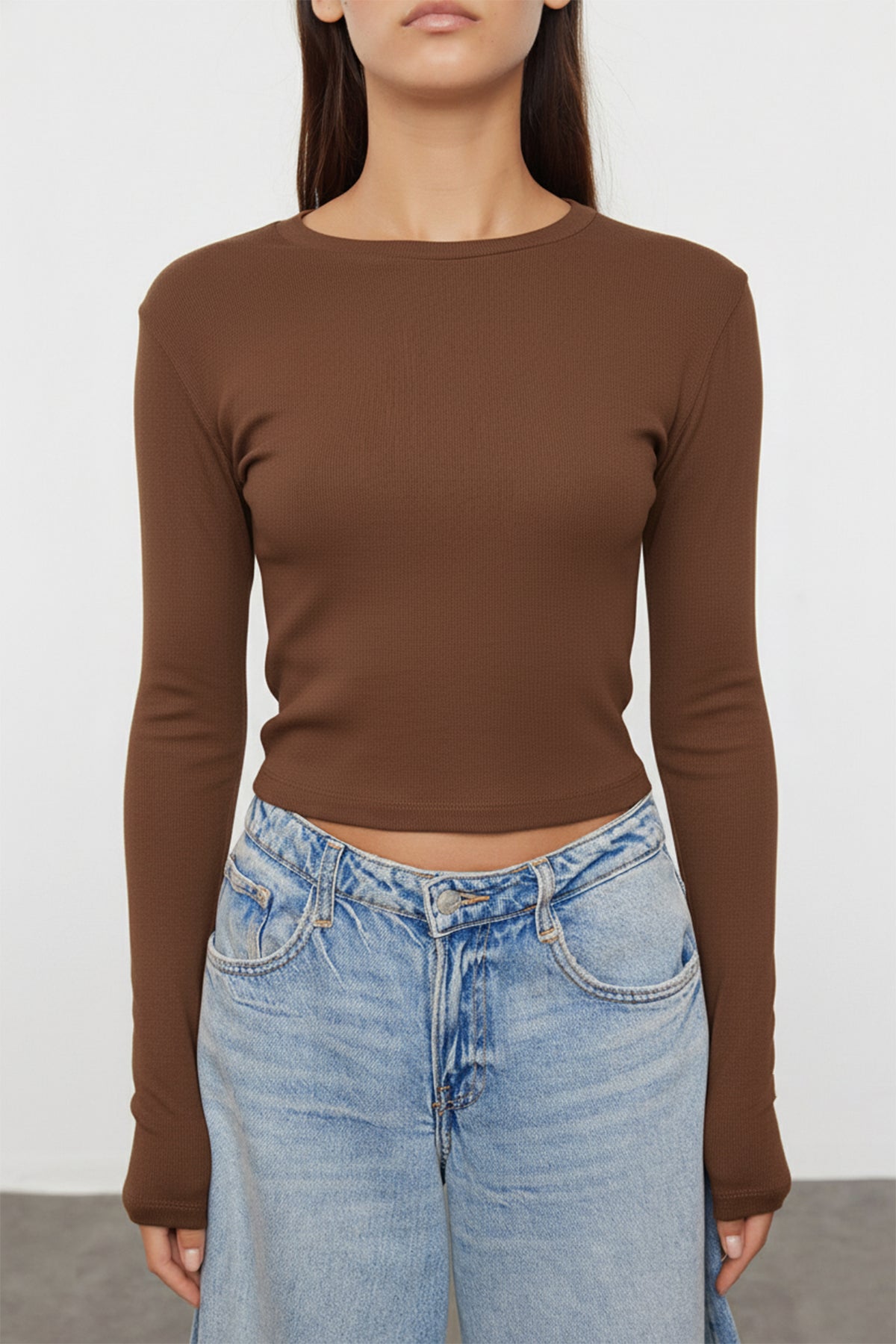 Trendyolmilla Açık Pembe Premium Viskon Bisiklet Yaka Crop Esnek Örme Bluz TWOAW24BZ00116