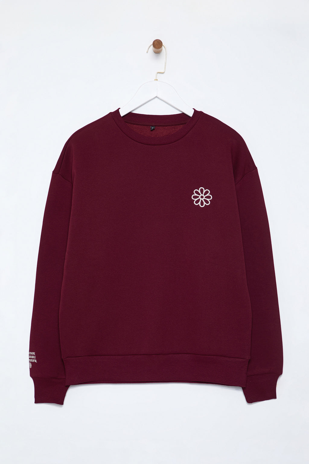 Trendyolmilla Bordo Nakışlı Regular/Normal Kalıp Kalın İçi Polarlı  Örme Sweatshirt TWOAW25SW00176