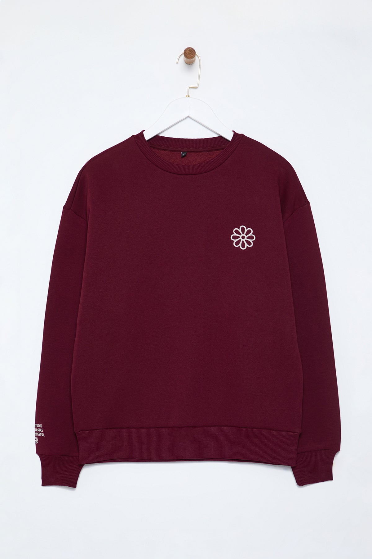 Trendyolmilla Bordo Nakışlı Regular/Normal Kalıp Kalın İçi Polarlı  Örme Sweatshirt TWOAW25SW00176