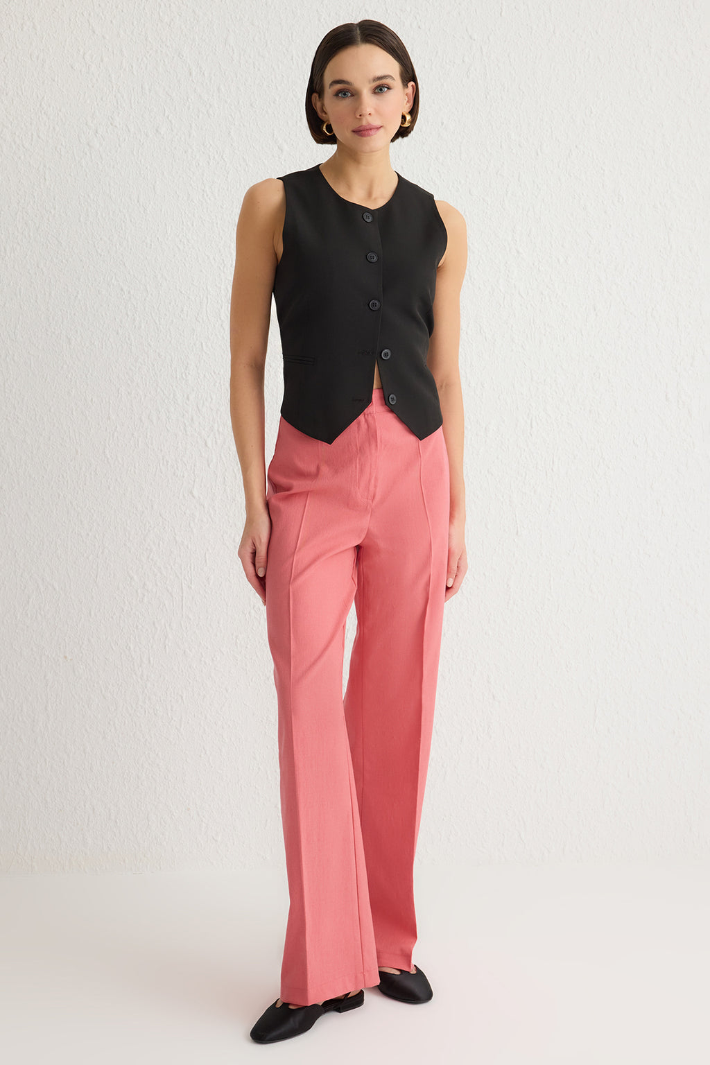 Trendyolmilla Gül Kurusu Wide Leg/Geniş Paça Yüksek Bel Dokuma Pantolon TWOSS23PL00314