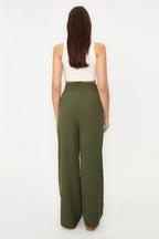 Trendyolmilla Haki Wide Leg/Geniş Paça Beli Lastikli Dokuma Pantolon TWOSS22PL00024