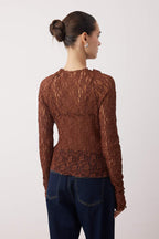 Siyah Fitted/Vücuda Oturan Reglan Kol Dantel Uzun Kollu Esnek Örme Bluz TWOAW26BZ00048