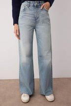 Trendyolmilla Koyu Mavi Paça Kesikli Ekstra Yüksek Bel Geniş Paça Wide Leg Jeans TWOAW26JE00080