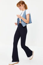Trendyolmilla Antrasit Fitilli Flare/İspanyol Paça Yüksek Bel Esnek Örme Tayt Pantolon TWOSS23PL00135