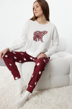 Trendyolmilla Beyaz %100 Pamuklu Yıldız Desenli Örme Pijama Takımı THMAW21PT0241