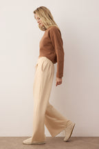 Trendyolmilla Taş Wide Leg Yumuşak Kumaşlı Pilili Esnek Örme Pantolon TWOAW26PL00138