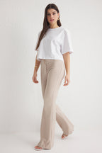Trendyolmilla Vizon İspanyol Paça Normal Bel Dokuma Pantolon TWOSS25PL00065