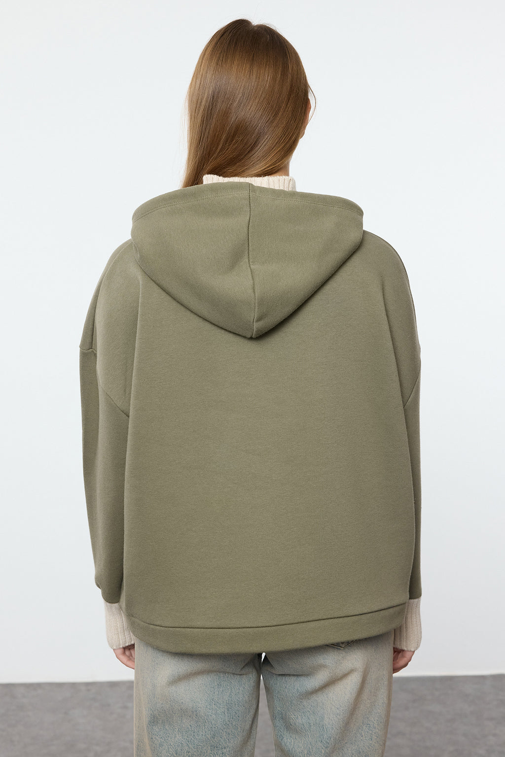 Trendyolmilla Lacivert Kalın İçi Polarlı Triko Bant Detaylı Kapüşonlu Örme Sweatshirt TWOAW22SW1806