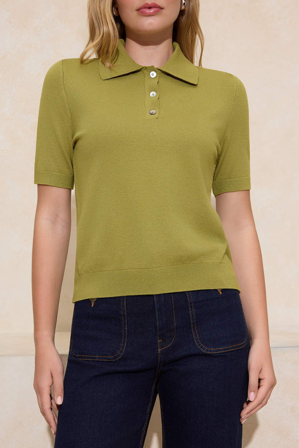 Trendyolmilla Sarı Polo Yaka Premium İplik / Özel İplik Triko İnce Bluz TWOSS25BZ00184