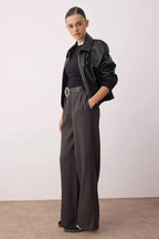 Gri Kemerli Wide Leg/Geniş Paça Kalın Kumaş Pantolon TWOAW26PL00033