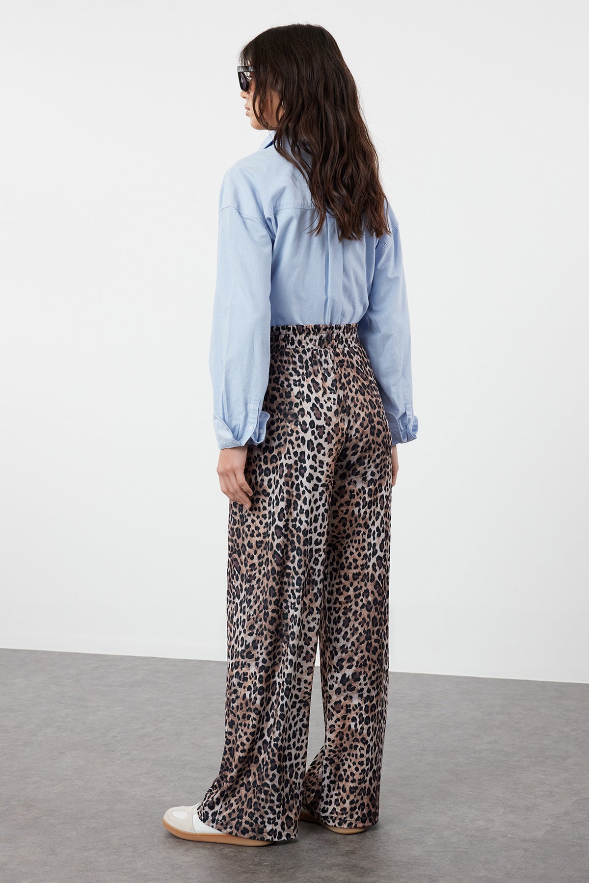 Trendyolmilla Lacivert Wide Leg/Rahat Kesim Yüksek Bel Esnek Pantolon TWOSS23PL00129