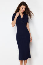 Trendyolmilla Kırmızı Midi Triko Polo Yaka Elbise TWOSS24EL00282