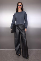 Trendyolmilla Siyah Kalın İçi Polarlı Bisiklet Yaka Crop Örme Sweatshirt TWOAW26SW00093
