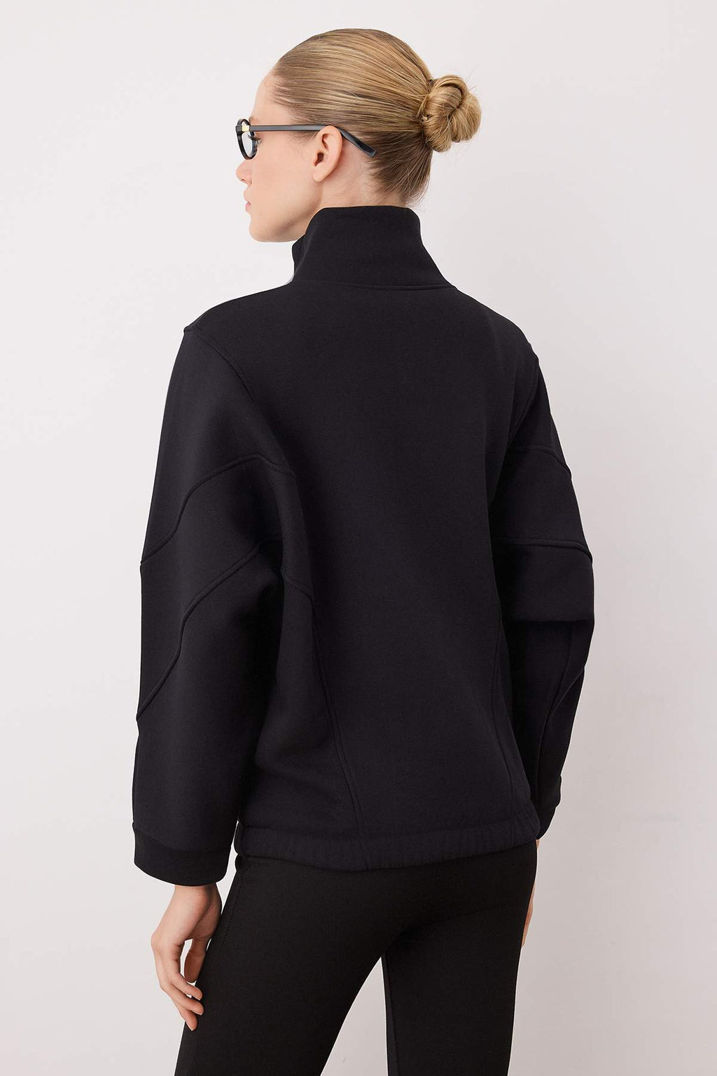 Gri Melanj Bordo Renk Bloklu Fermuarlı Dik Yaka Oversize Bomber Örme Sweatshirt TWOAW26SW00037