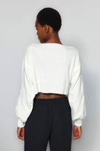 Trendyolmilla Ekru Süper Crop Basic Fiyonklu Triko Hırka TWOAW24HI00315