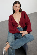 Trendyolmilla Ekru Süper Crop Basic Fiyonklu Triko Hırka TWOAW24HI00315