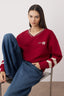 Teen Bordo Örme Slogan Renk Bloklu Oversize/Geniş Kalıp Sweatshirt TWOAW26SW00065