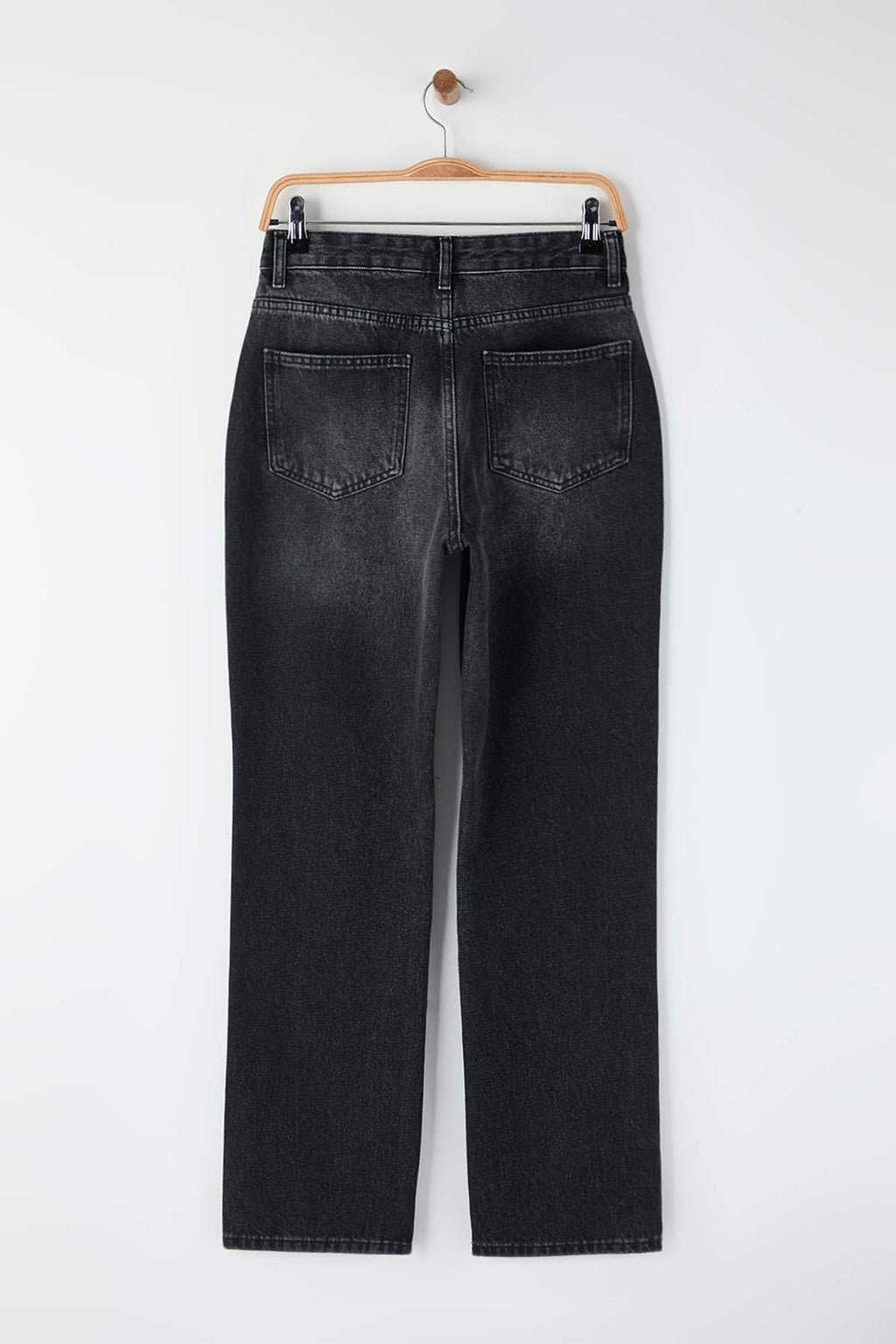 Trendyolmilla Antrasit Yüksek Bel Asimetrik Kapama Bel Detaylı Straight/Düz Kesim/Boru Paça Jeans TWOAW26JE00132