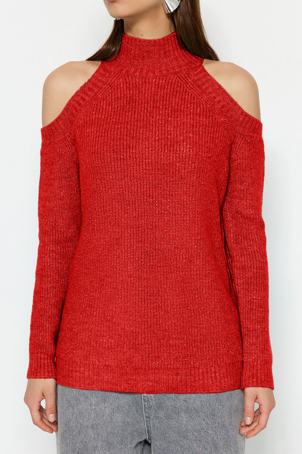 Trendyolmilla Lacivert Simli Pencere/Cut Out Detaylı Triko Kazak TWOAW20XS0006