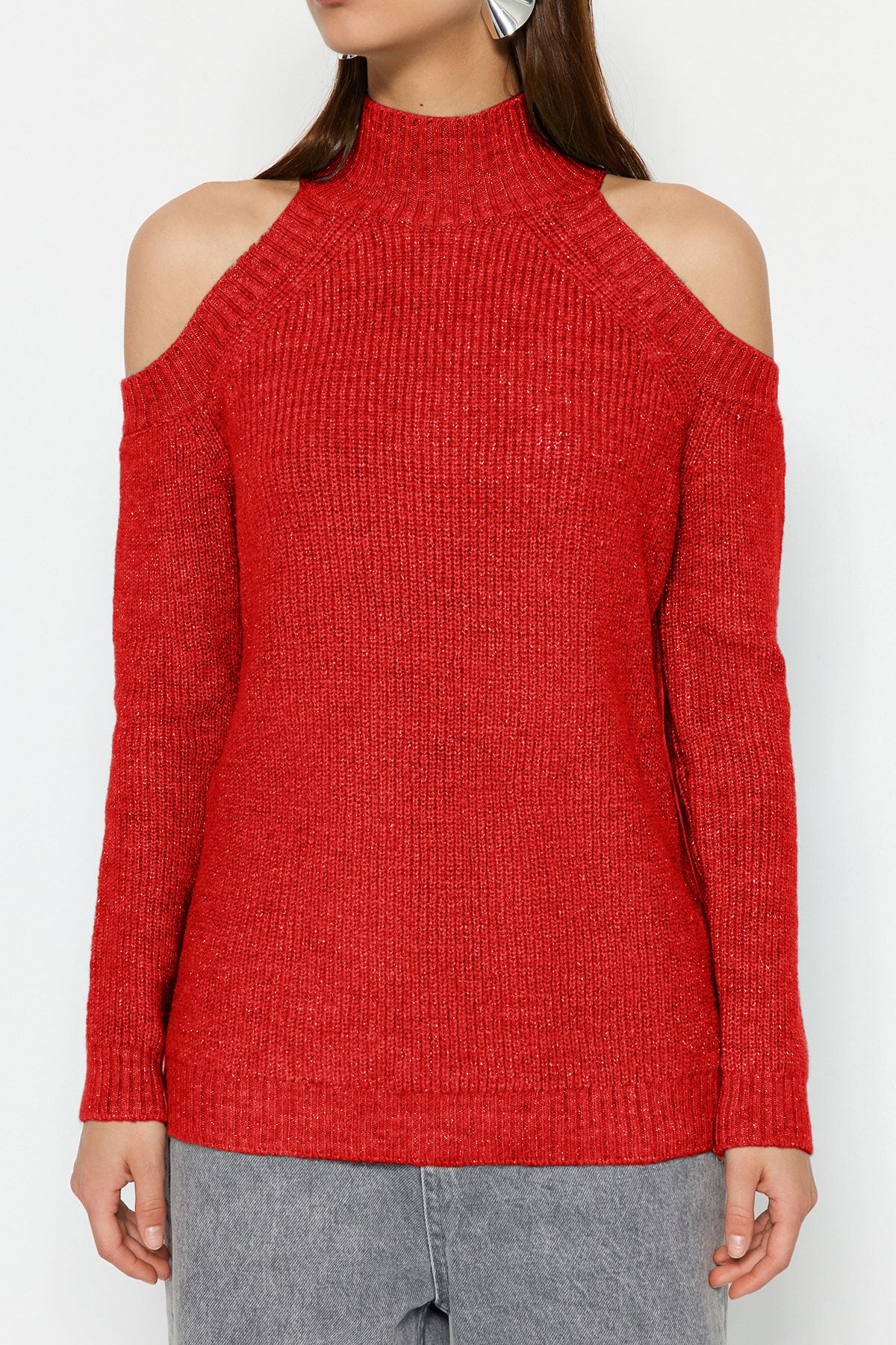 Trendyolmilla Lacivert Simli Pencere/Cut Out Detaylı Triko Kazak TWOAW20XS0006