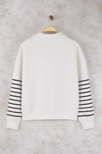 Trendyolmilla Lacivert Çizgili Oversize/Geniş Kalıp Fermuarlı Kalın İçi Polarlı Örme Sweatshirt TWOAW26SW00044