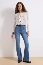 Trendyolmilla Mavi Yüksek Bel Comfort/Esnek İspanyol Paça Flare Jeans TWOAW26JE00095