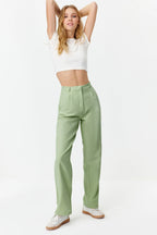 Trendyolmilla Mint Straight/Düz Kesim Pileli Dokuma Kumaş Pantolon TWOSS21PL0155