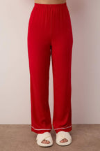 Trendyolmilla Bordo Kalp Nakışlı Biyeli Viskon Dokuma Pijama Takımı THMAW25PT00179