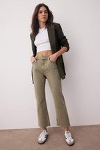 Haki Yüksek Bel Comfort/Esnek İspanyol Paça Crop Flare Jeans TWOAW26JE00111
