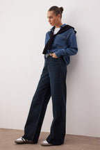 Trendyolmilla Koyu Mavi Yüksek Bel Paçası Kesikli Geniş Paça Wide Leg Jeans TWOAW26JE00089