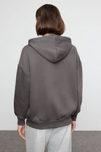 Trendyolmilla Bordo Oversize/Rahat Kesim Fermuarlı Kalın İçi Polarlı Örme Sweatshirt TWOAW24SW00188