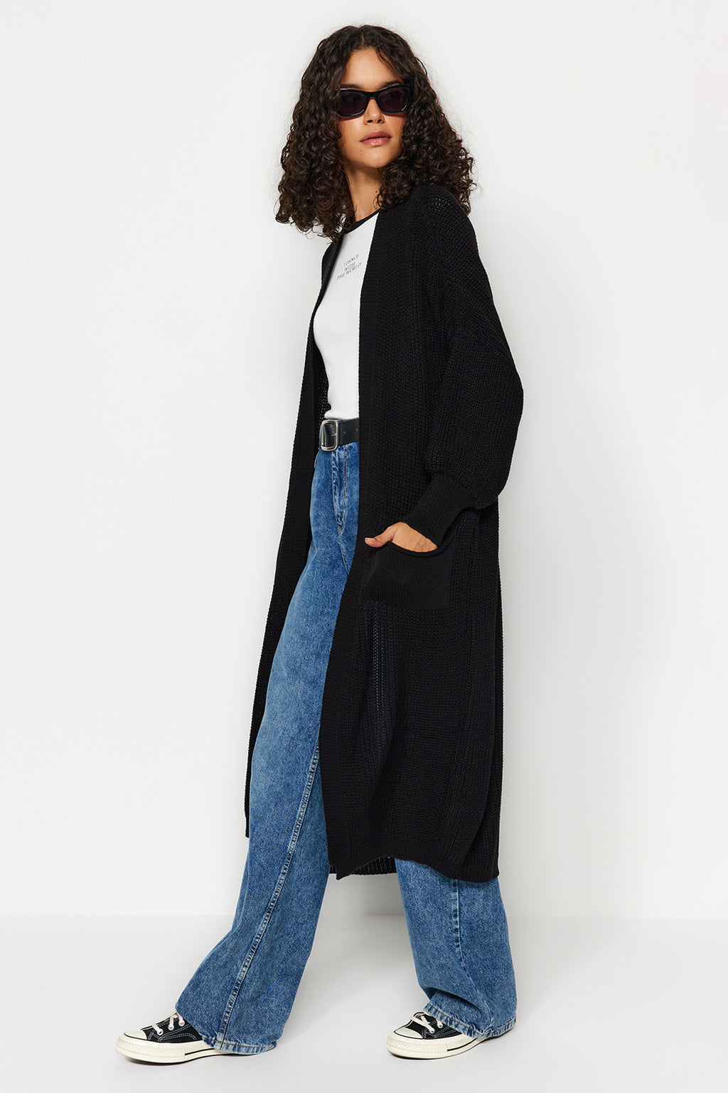 Siyah Maxi Basic Geniş Kalıp Triko Hırka TWOAW24HI00096