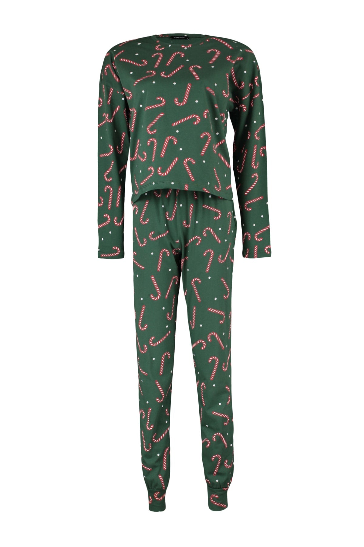 Trendyolmilla Bej %100 Pamuklu Yılbaşı Temalı Örme Pijama Takımı THMAW21PT0771