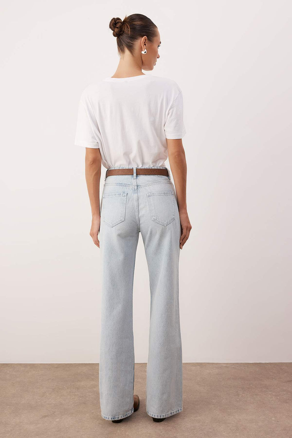 Açık Mavi Kemerli Yüksek Bel Wide Leg Palazzo Jeans TWOAW26JE00271