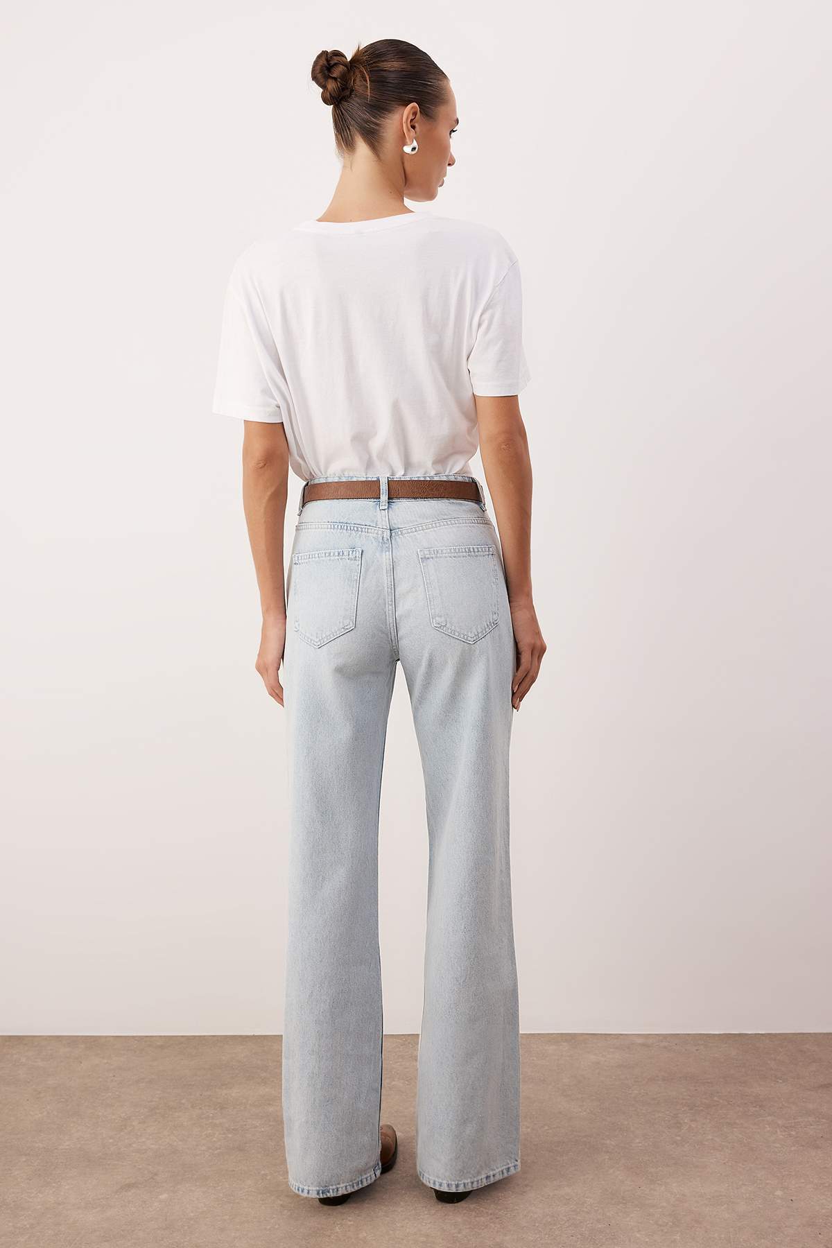 Açık Mavi Kemerli Yüksek Bel Wide Leg Palazzo Jeans TWOAW26JE00271