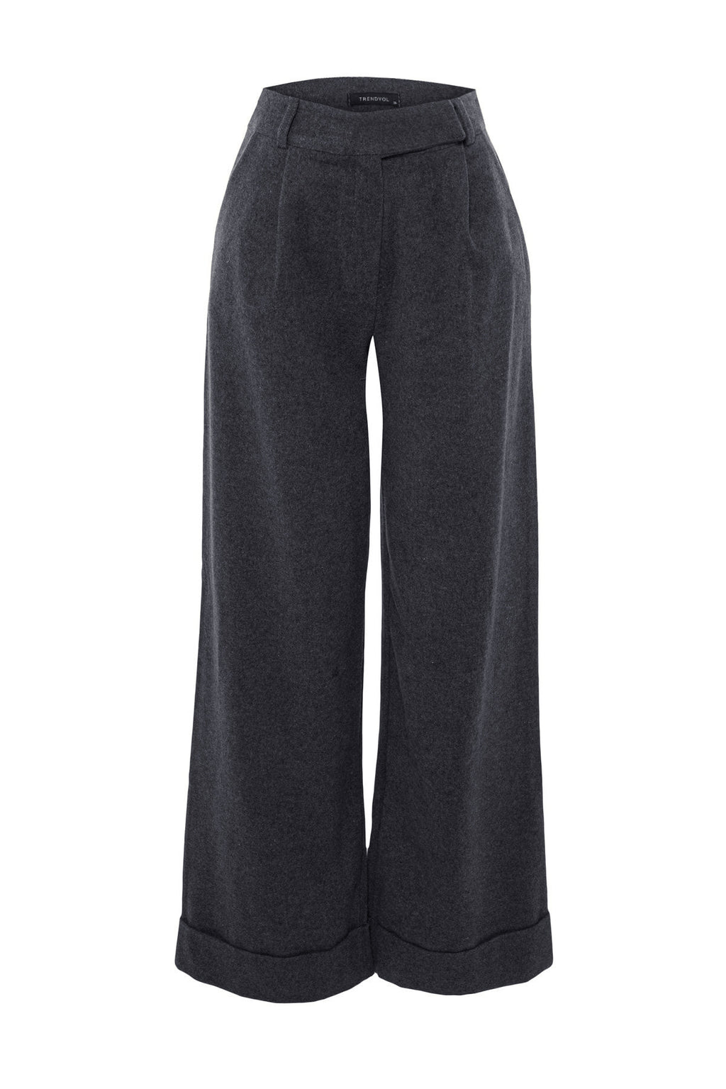 Trendyolmilla Siyah Wide Leg/Geniş Paça Yüksek Bel Dokuma  Pantolon TWOAW23PL00302