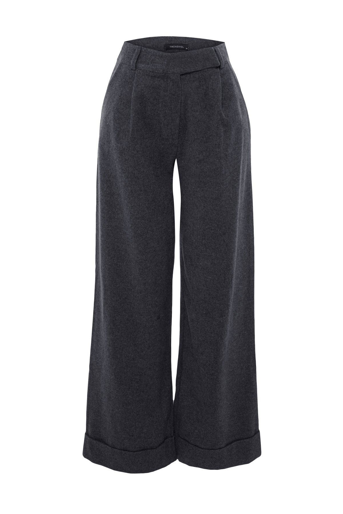 Trendyolmilla Siyah Wide Leg/Geniş Paça Yüksek Bel Dokuma  Pantolon TWOAW23PL00302