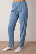 Mavi Çiçekli Baby Overloklu Fitilli/Pointel Örme Pijama Takımı THMAW26PT00220