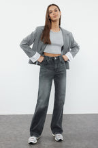 Trendyolmilla Açık Mavi-6001  Yüksek Bel Wide Leg Jeans TWOAW25JE00101