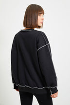 Siyah Oversize/Geniş Kalıp Karyoka Dikişli Kalın İçi Polarlı Örme Sweatshirt TWOAW22SW0267