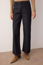 Koyu Mavi Nervür Detaylı Yüksek Bel Comfort/Esnek Wide Leg Jeans TWOAW26JE00140