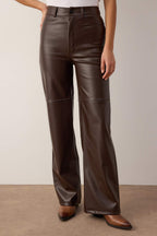 Trendyolmilla Kahverengi Relaxed/Rahat Straight/Boru Paça Dikiş Detaylı Örme Deri Pantolon TWOAW25PL00068